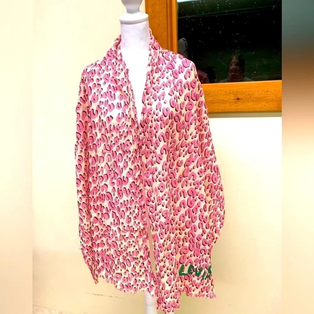 Auth Louis Vuitton Pink Lepord Print Limited Edition Stephen Sprouse Wrap Scarf